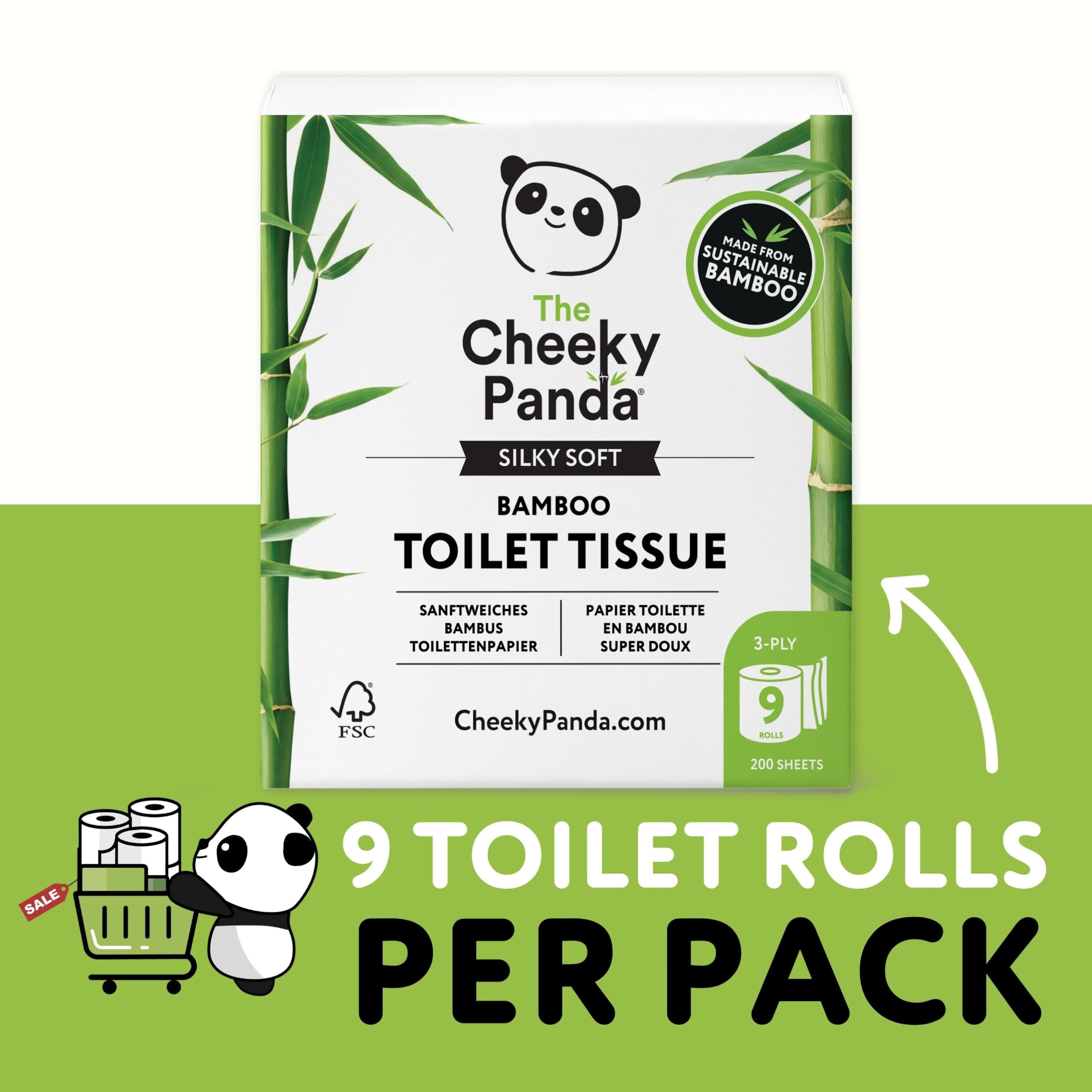 The Cheeky Panda Bamboo Toilet Paper | 9 Rolls with 200 Soft